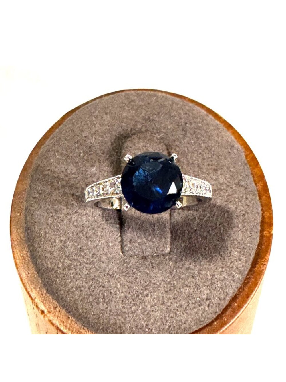 Silver Plated Synthetic Sapphire Prong Set Statement Ring Size 6
